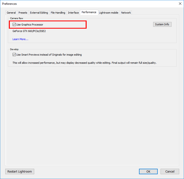 Lightroom Use Graphics Processor