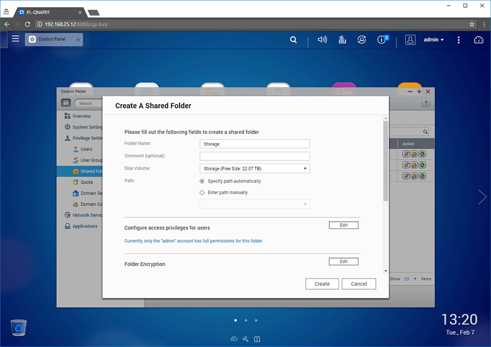 QNAP Create Shared Folder