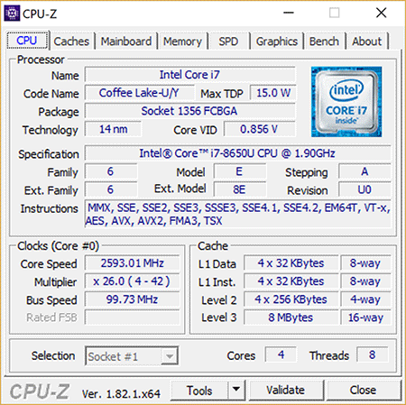 Surface Book 2 CPU-Z Multi-Thread Load After 15 Minutes