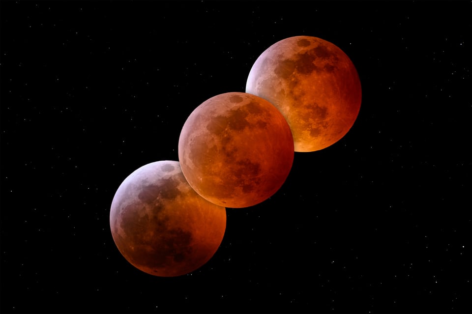 Total Lunar Eclipse Phases, captured with Nikon 300mm f/4D and 1.4x Teleconverter