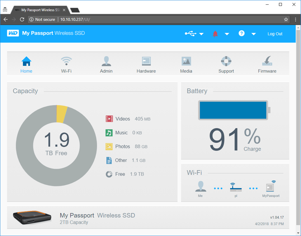 WD My Passport Wireless SSD Web Interface