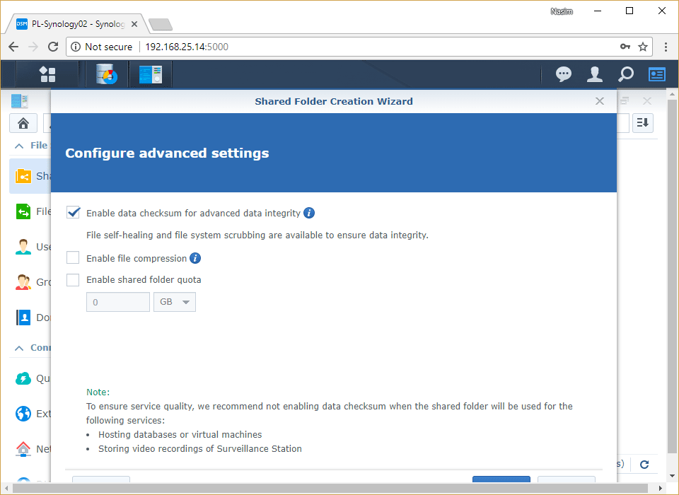 Synology Advanced Sharing Settings