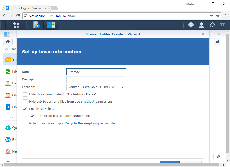 Synology Create Shared Folder