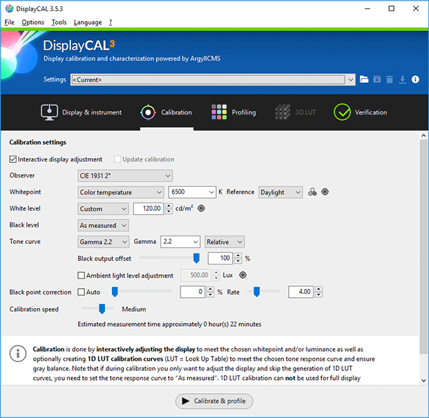 DisplayCAL Calibration Tab