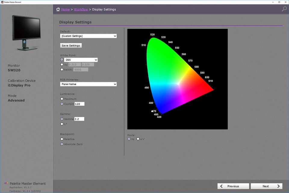 Palette Master Display Settings