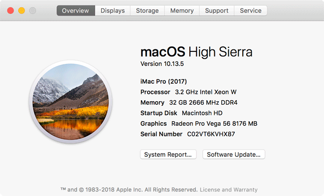 iMac Pro macOS High Sierra 10.13.5