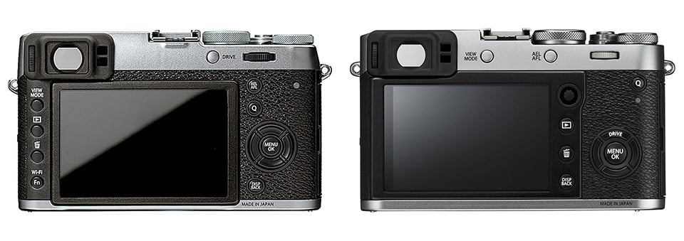 Fuji X100T vs X100F Back