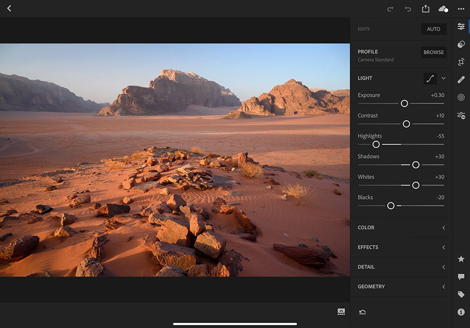Lightroom CC on iPad Pro Image Editing