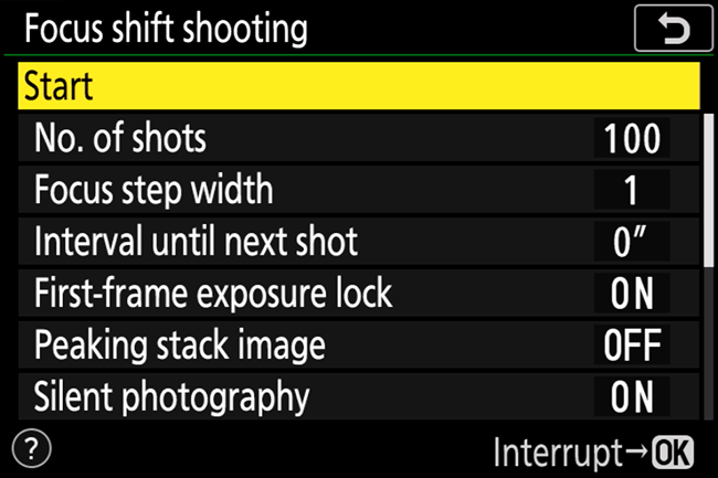 Nikon Z5 Focus Shift Shooting Option