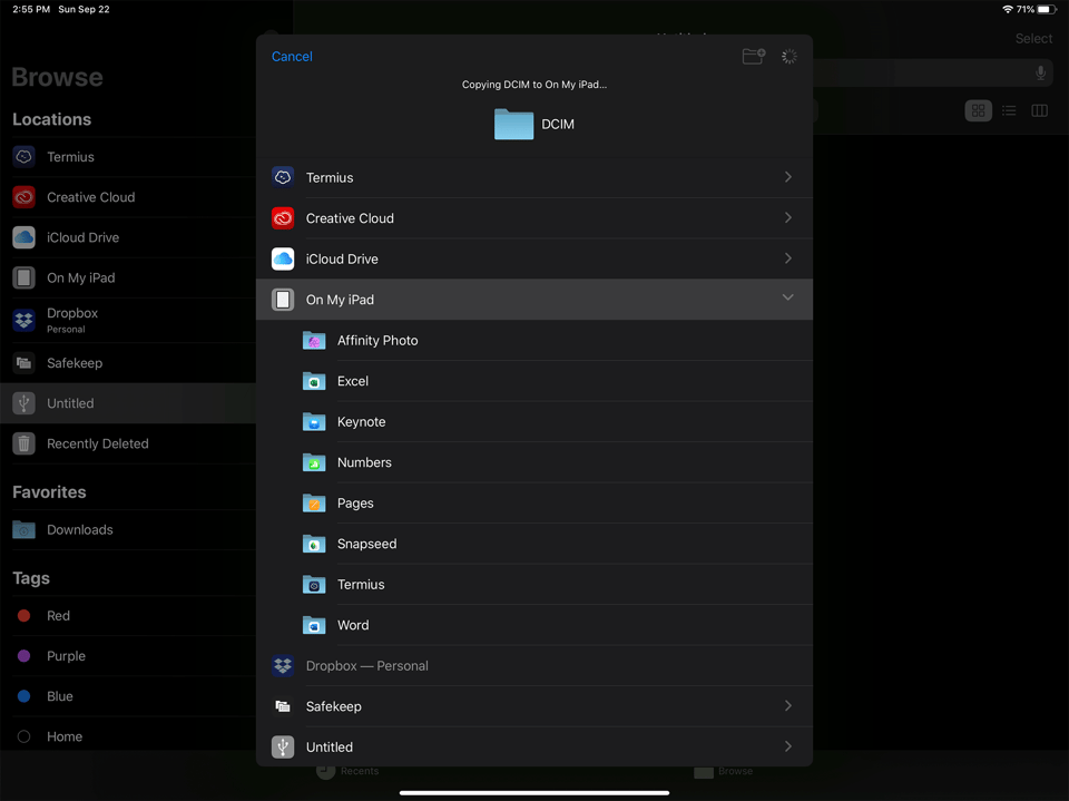 iPadOS Files App Copy