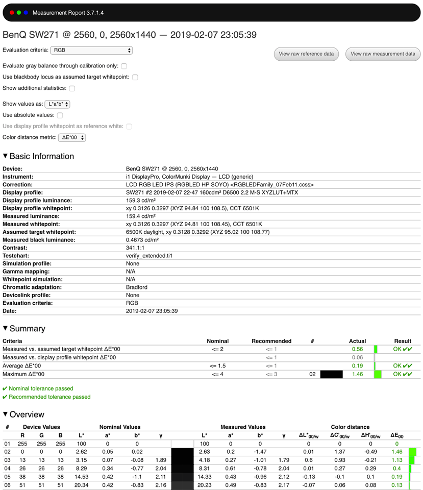 DisplayCAL Recalibration Result