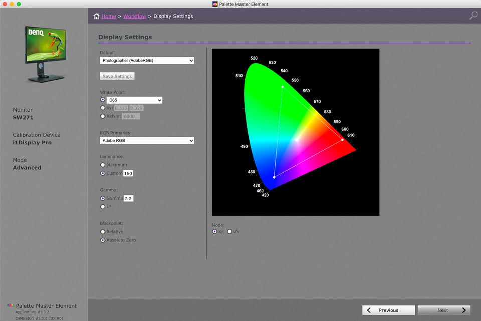 Palette Master Display Settings