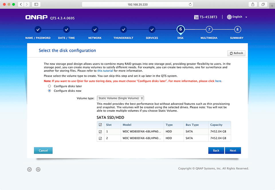 QNAP Disk Configuration