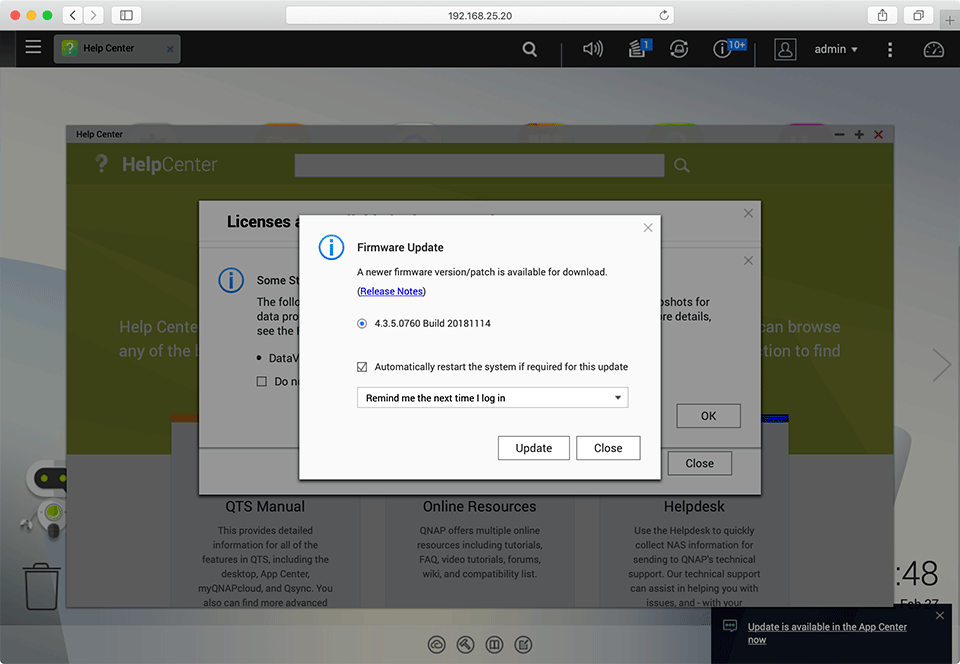 QNAP Firmware Update Available