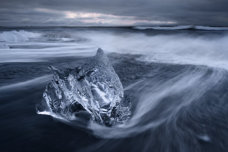 Blue hour makes your photos stronger and more emotional in many cases. Here, a blue iceberg looks very dramatic under blue hour light.