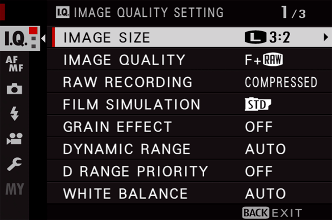 Fuji X-H1 Menu