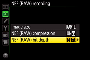 Nikon NEF Bit Depth Menu