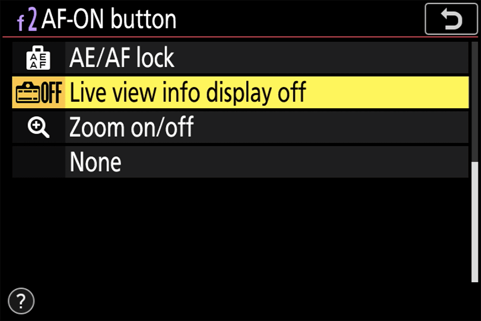 Nikon Z6 II Live View Info Display Off