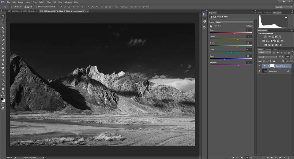 The Black and White Adjustment Tool in Photoshop is used for converting images to black and white