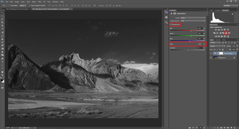 Example of Channer Mixer tool in Photoshop
