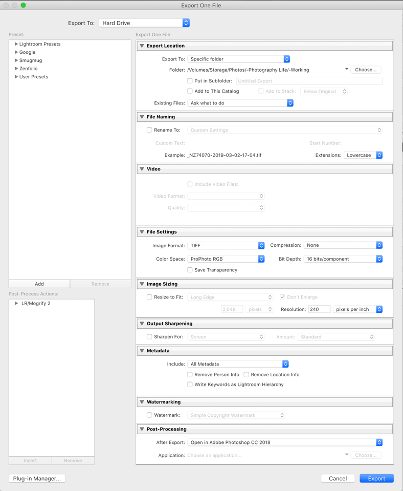 Lightroom Export Settings