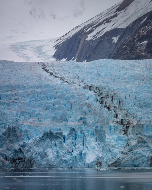 A glacier in Patagonia ends in the sea. Chile has many such glaciers.