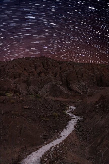 Star Trails over salt lakes in the Atacama Desert, near San Pedro