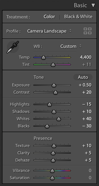 Lightroom Sliders for post-processing the Moon