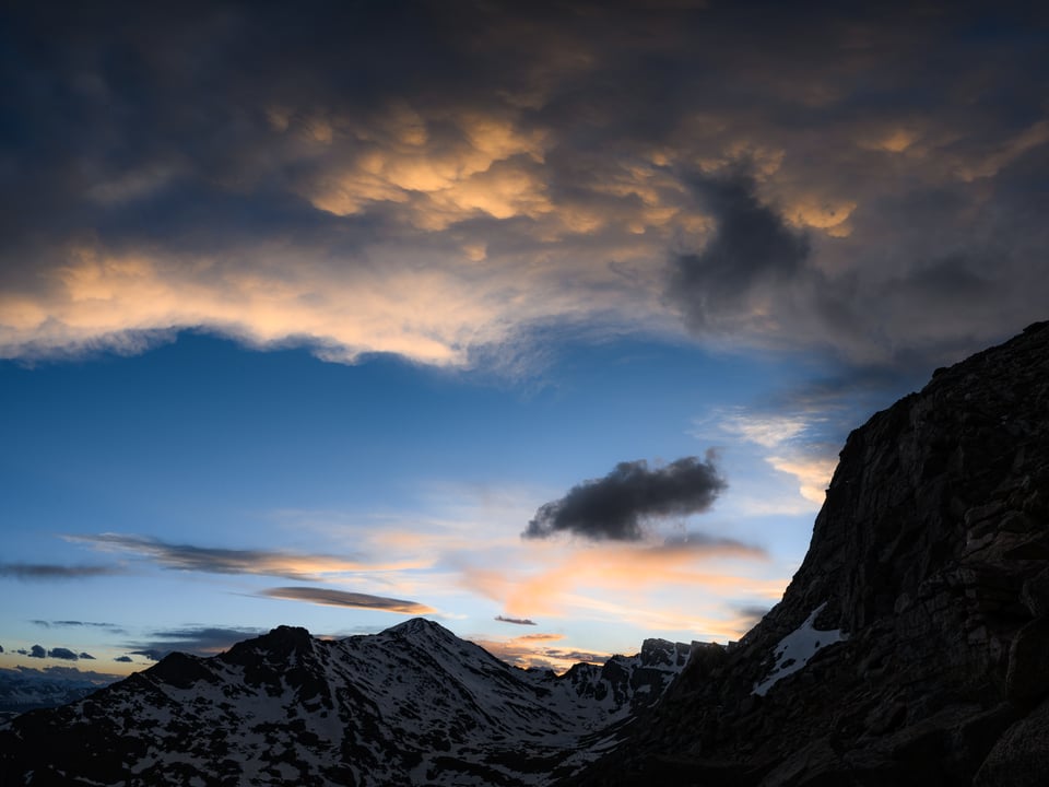 On a road trip in Colorado, I carried heavier lenses than usual because there was not as much of a space or weight limit. This photo shows Mount Evans at sunset with mammatus clouds.