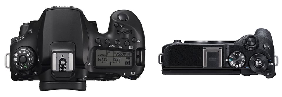 Canon 90D vs M6 Mark II Top to Scale