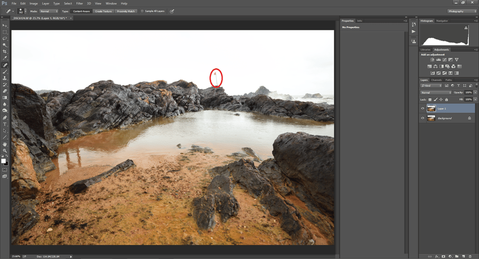 Spot Healing tool in Photoshop