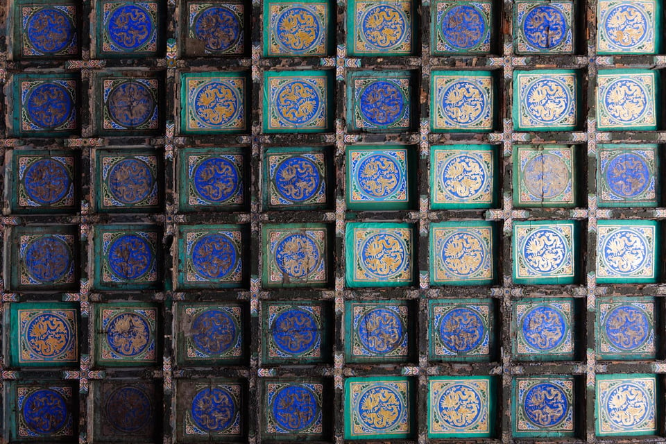 Photo of ceiling tiles in the Forbidden City in China, taken to show how sharp the Panasonic 24-105mm f/4 kit lens is.