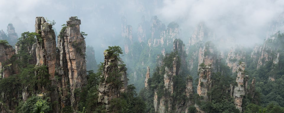 This Panorama landscape photo, taken with the Panasonic S1R, shows the Zhangjiajie mountains in China.