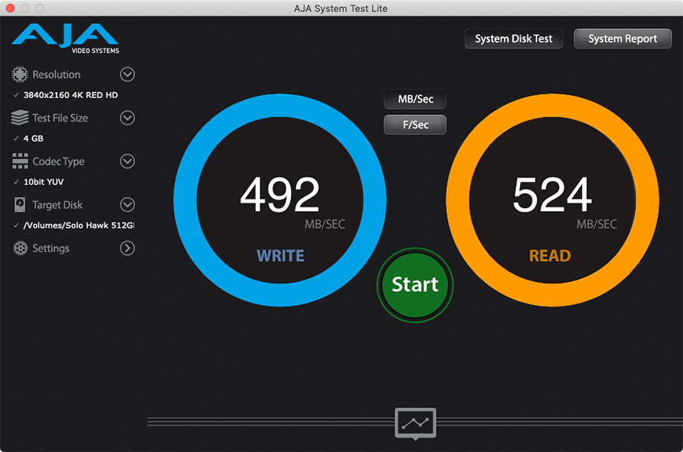 ioSafe Solo Hawk AJA System Disk Test