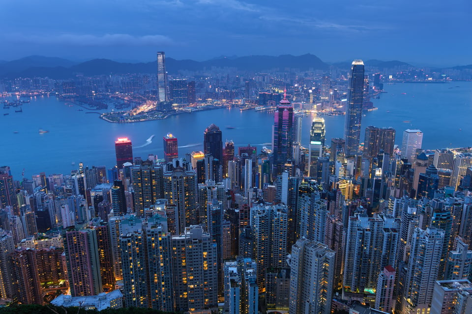 High Resolution Mode Panasonic S1R Example, taken at night of the Hong Kong skyline.