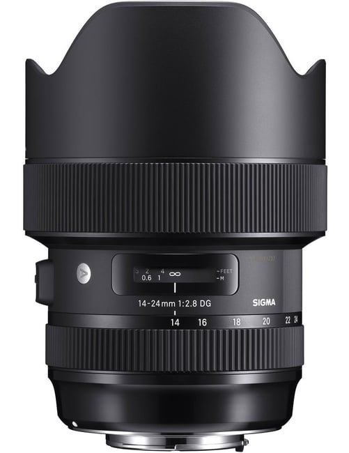 This product photo shows the Sigma 14-24mm f/2.8 Art, a high quality ultrawide lens for Nikon F mount.