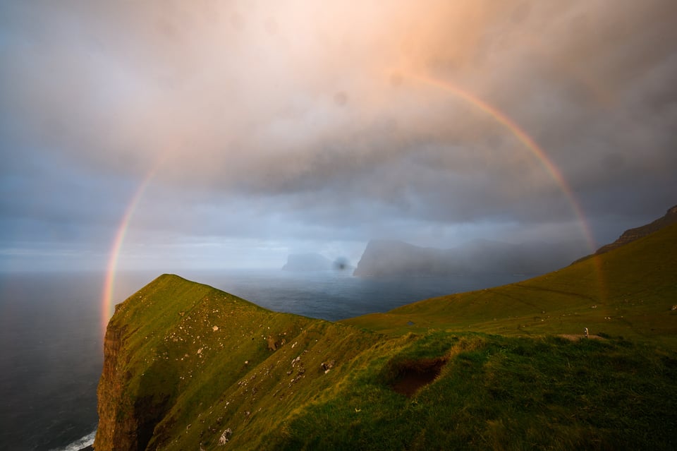 Photo of Rainbow with Water Droplets on Lens