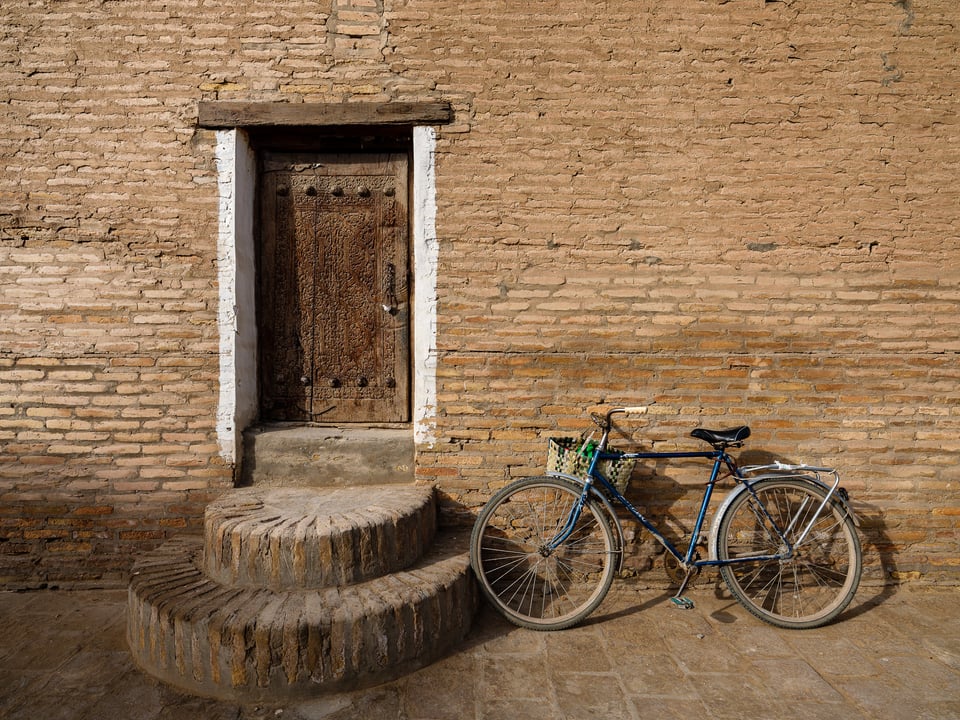 A bicycle parked in Khiva, Uzbekistan