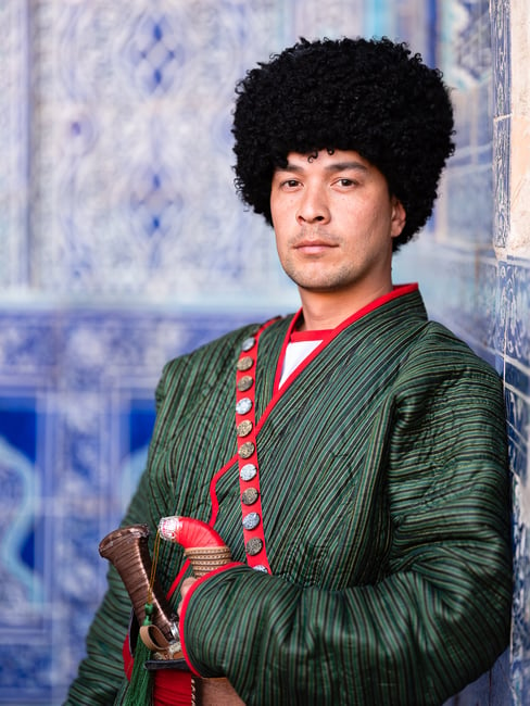 A portrait of a royal guard in Khiva, Uzbekistan