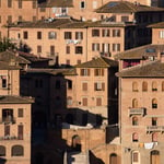 Sunlit buildings in Siena Italy