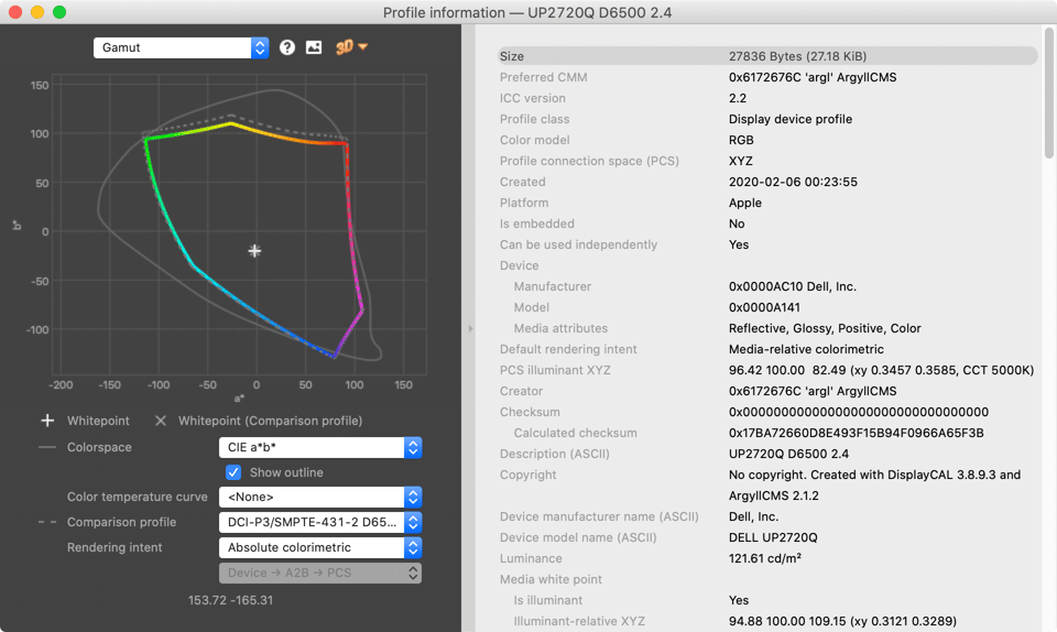 DisplayCAL Dell UP2720Q Profile Information