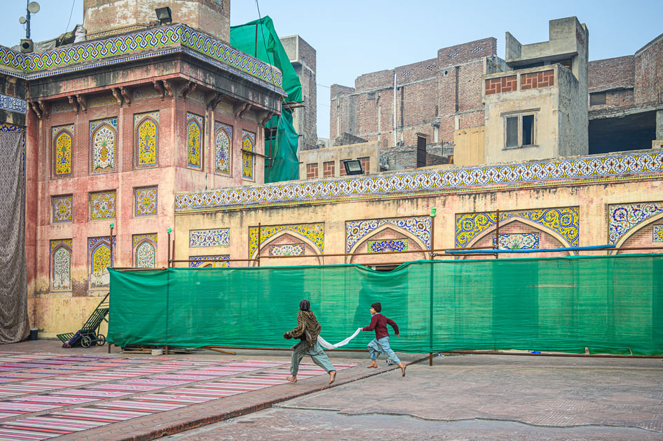 Never a dull moment - inside the mosque's courtyard