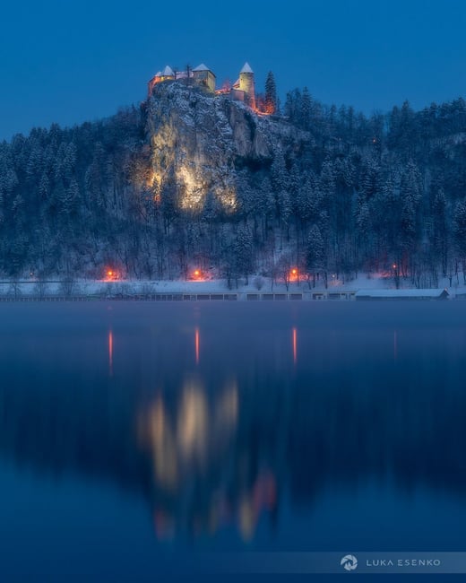 Lake Bled castle in winter