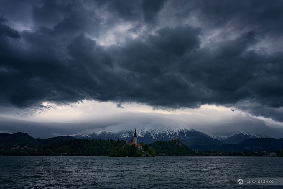 Dramatic sky with approaching storm. The weather even brought some fresh snow in late spring!