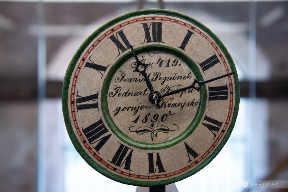 Decommissioned clock in the tower of Lake Bled island church