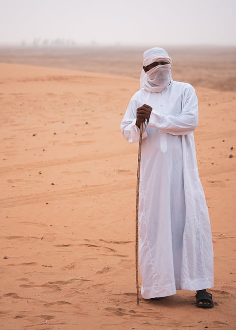 Nikon D780 Camel Herder in the Fog, Liwa Desert, Abu Dhabi, UAE