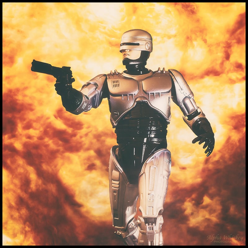 Robocop with background explosion