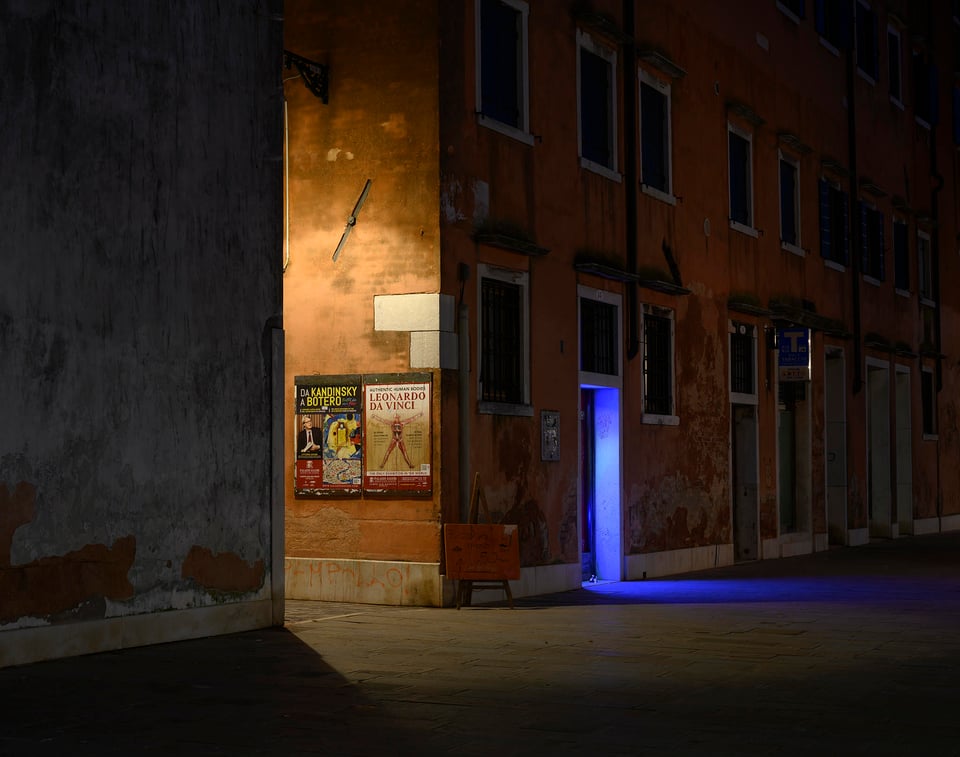 Unearthly blue light spilling from a chocolate machine