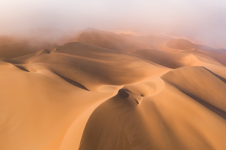 Liwa Desert Drone Photo on Foggy Morning, Abstract 1