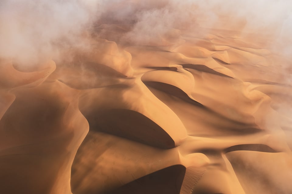 Liwa Desert Drone Photo on Foggy Morning, Abstract 2